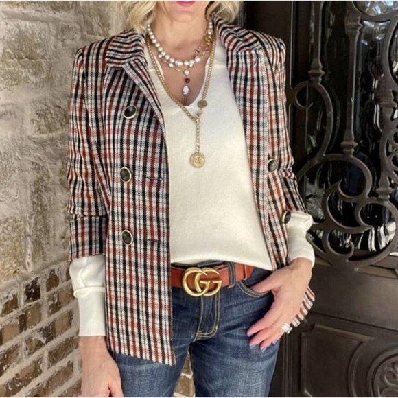 CAbi Jackets & Blazers - Cabi Size M Brown Plaid Jazzy Jacket Double Breasted Blazer 4118 Stretch New